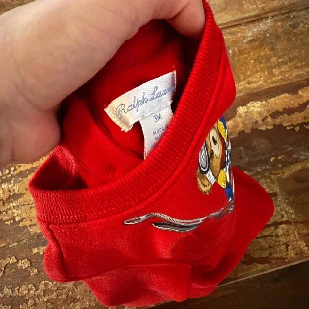 Ralph Lauren Polo Bear Sweater Ski Dress Red Baby Girl Infant | Size 3 Months